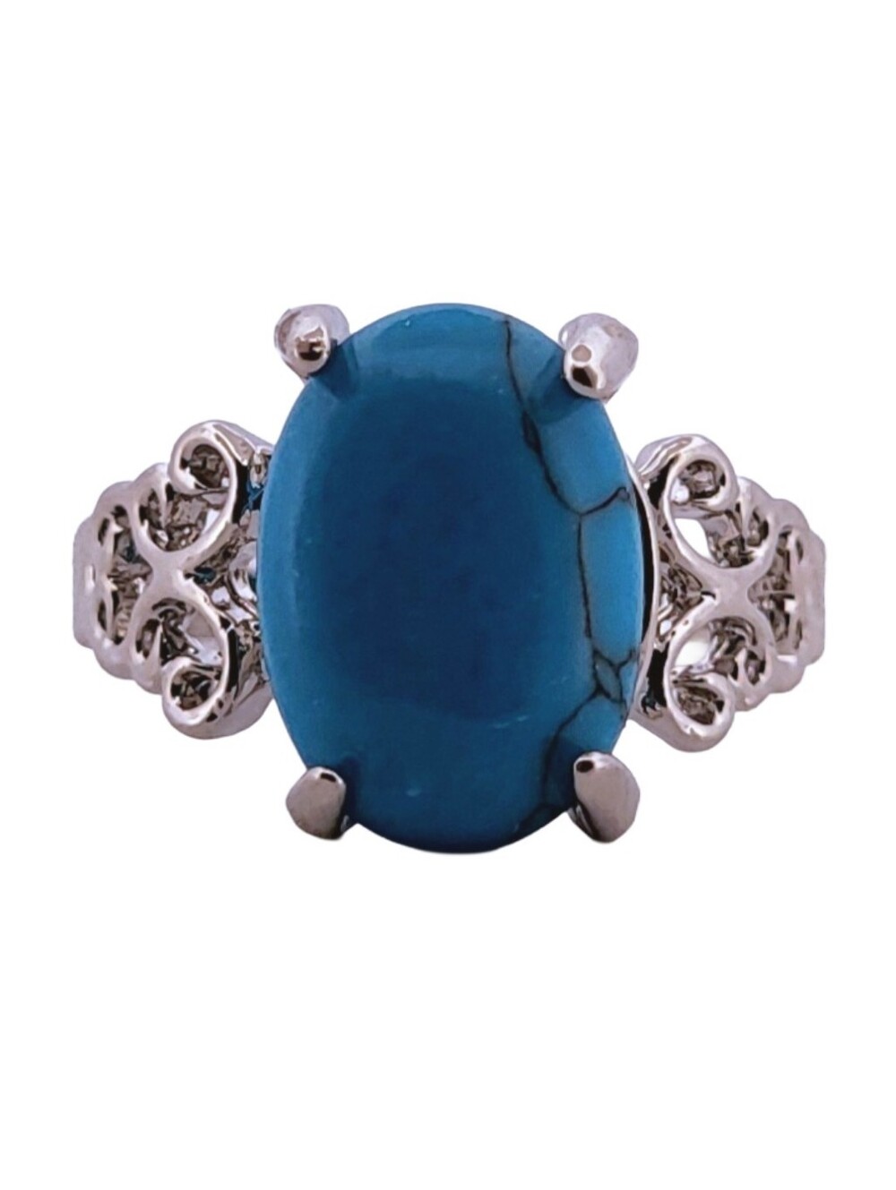 Oval Blue Turquoise Silver Ring, size 8.5 397